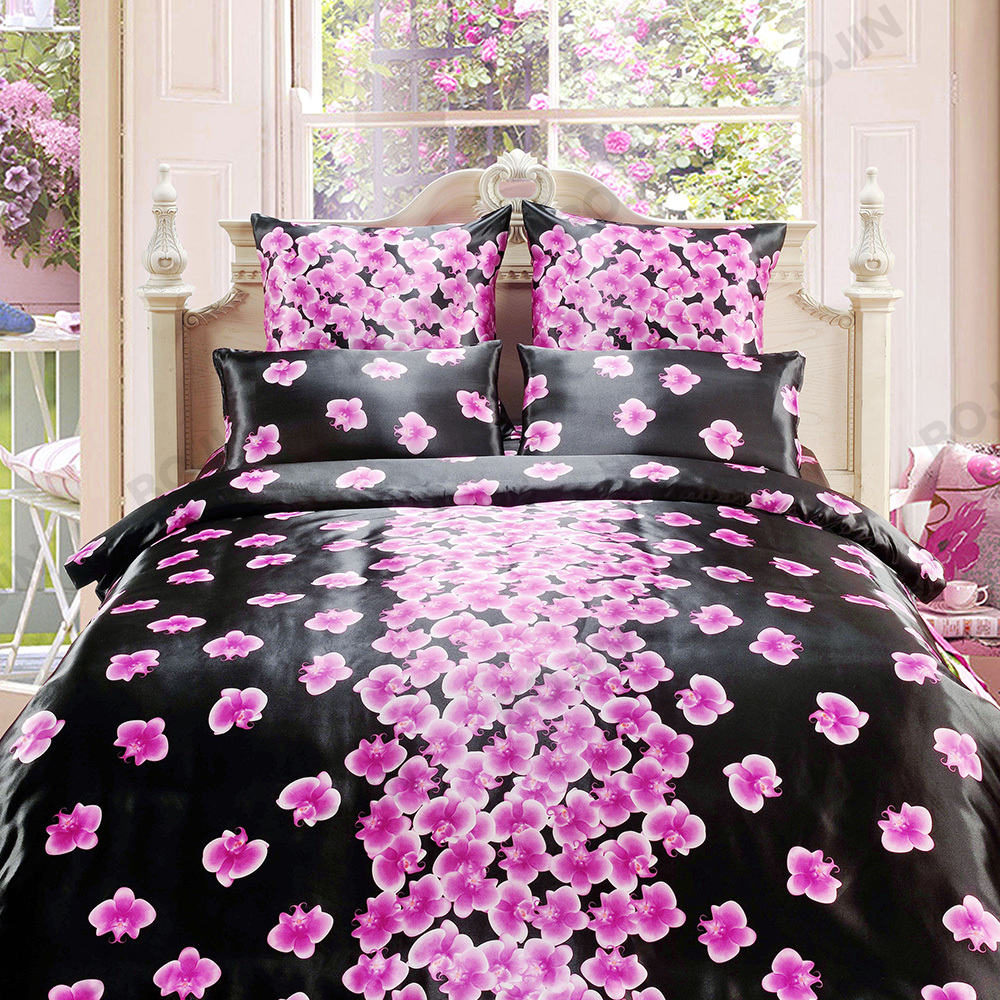Engrospris Komfortabelt 100% polyester i pastelfarver trykt satin dyne sengesæt